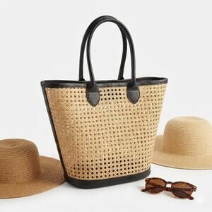 Bembien Valeria Wicker Rattan Tote Tan Woven Leather Handbag Neutral Summer